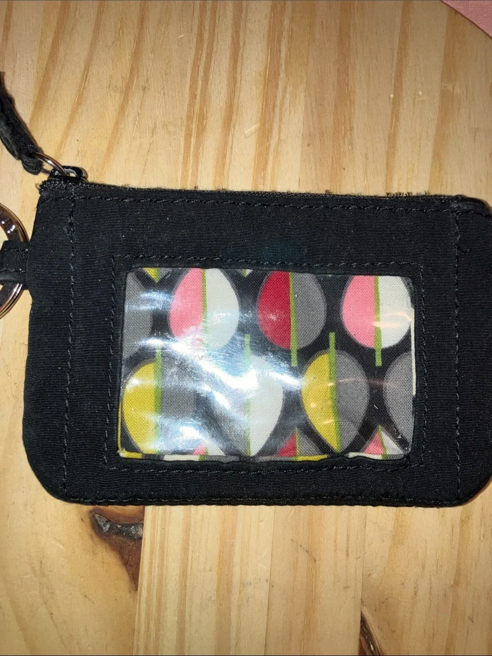 Vera Bradley Black ID Card Holder with Multicolor Leaf Print 4” X 3”
